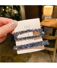 2 Pieces Set Vintage Square Bling Rhinestone Korean Fashion Hair Clips Set - Blue