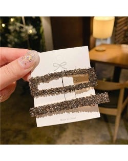 2 Pieces Set Vintage Square Bling Rhinestone Korean Fashion Hair Clips Set - Dark Gray