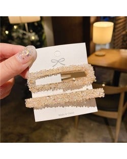 2 Pieces Set Vintage Square Bling Rhinestone Korean Fashion Hair Clips Set - Beige