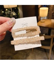 2 Pieces Set Vintage Square Bling Rhinestone Korean Fashion Hair Clips Set - Beige