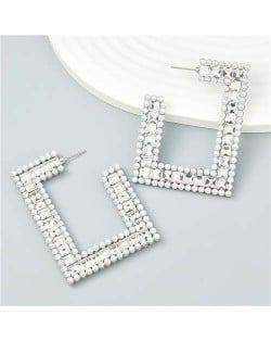 Geometric Square Design Popular Wholesale Women Statement Earrings - Silver