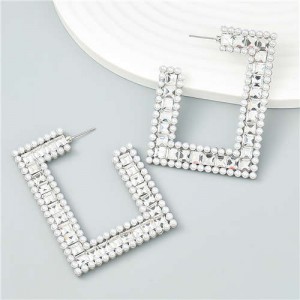 Geometric Square Design Popular Wholesale Women Statement Earrings - Silver