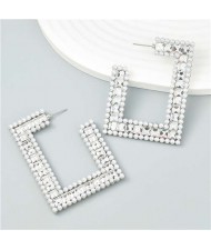 Geometric Square Design Popular Wholesale Women Statement Earrings - Silver