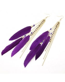 Charming Purple Feather Tassels Earrings