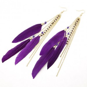 Charming Purple Feather Tassels Earrings