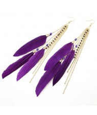 Charming Purple Feather Tassels Earrings