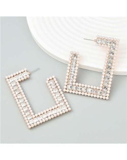 Geometric Square Design Popular Wholesale Women Statement Earrings - Golden