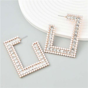 Geometric Square Design Popular Wholesale Women Statement Earrings - Golden