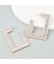 Geometric Square Design Popular Wholesale Women Statement Earrings - Golden