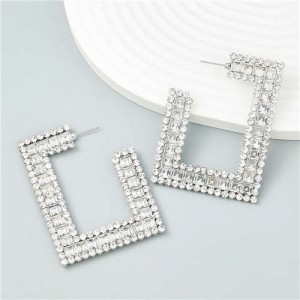 Geometric Square Design Popular Wholesale Women Statement Earrings - Rhinestone