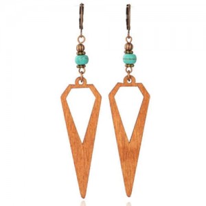 Bohemian Fashion Exaggerated Triangle Design Wooden Women Dangle Earrings