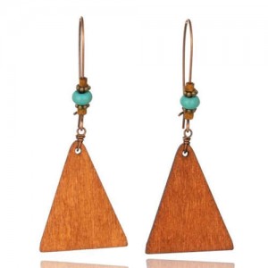 Vintage Design Plain Triangle Design Women Bohemian Style Wooden Earrings