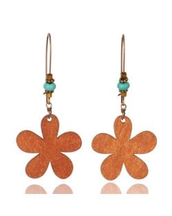 Bohemian Fashion Flower Design Women Vintage Wooden Dangle Earrings