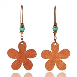 Bohemian Fashion Flower Design Women Vintage Wooden Dangle Earrings