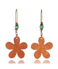 Bohemian Fashion Flower Design Women Vintage Wooden Dangle Earrings