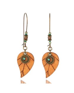 Bohemian Fashion Folk Style Leaves Vintage Wooden Women Wholesale Costume Earrings