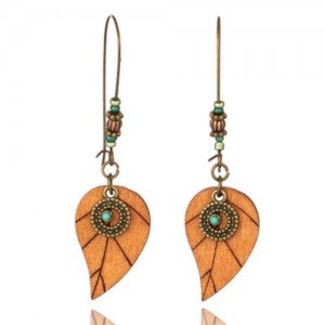 Bohemian Fashion Folk Style Leaves Vintage Wooden Women Wholesale Costume Earrings