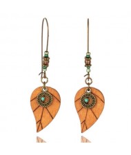 Bohemian Fashion Folk Style Leaves Vintage Wooden Women Wholesale Costume Earrings