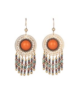 Hollow Floral Design Beads Tassel Vintage Women Costume Earrings