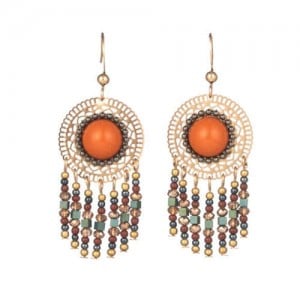 Hollow Floral Design Beads Tassel Vintage Women Costume Earrings