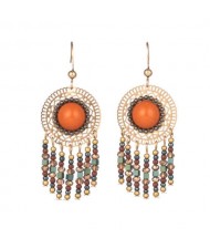 Hollow Floral Design Beads Tassel Vintage Women Costume Earrings