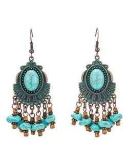 Artificial Turquoise Bohemian Folk Design Women Tassel Shoulder Duster Earrings