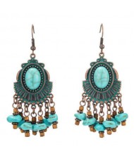 Artificial Turquoise Bohemian Folk Design Women Tassel Shoulder Duster Earrings