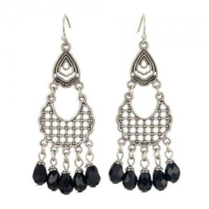 Vintage Chinese Artistic Lock with Pendant Design Women Bohemian Costume Earrings