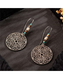 Vintage Hollow Flower Round Pendant High Fashion Women Wholesale Costume Earrings