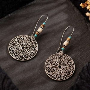 Vintage Hollow Flower Round Pendant High Fashion Women Wholesale Costume Earrings