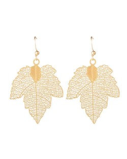 Hollow Golden Maple Leaves Korean Fashion Women Bold Costume Earrings