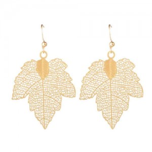 Hollow Golden Maple Leaves Korean Fashion Women Bold Costume Earrings