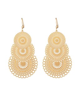 Hollow Rounds Pattern Korean Fashion Women Golden Costume Wholesale Earrings