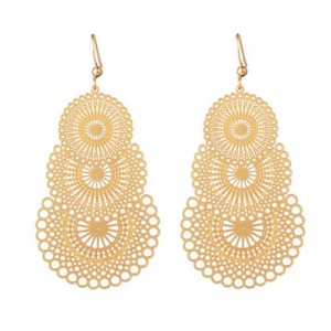 Hollow Rounds Pattern Korean Fashion Women Golden Costume Wholesale Earrings
