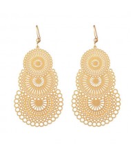 Hollow Rounds Pattern Korean Fashion Women Golden Costume Wholesale Earrings