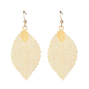Golden Hollow Leaves Design U.S. High Fashion Women Wholesale Costume Earrings
