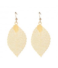 Golden Hollow Leaves Design U.S. High Fashion Women Wholesale Costume Earrings