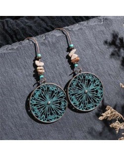 Vintage Green Hollow Floral Design Round Pendant U.S. High Fashion Women Costume Earrings