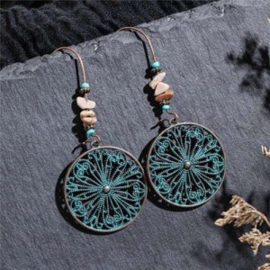 Vintage Green Hollow Floral Design Round Pendant U.S. High Fashion Women Costume Earrings