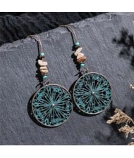 Vintage Green Hollow Floral Design Round Pendant U.S. High Fashion Women Costume Earrings