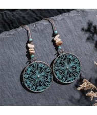 Vintage Green Hollow Floral Design Round Pendant U.S. High Fashion Women Costume Earrings