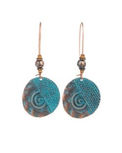 Ethnic Fashion Hand-made Peacock Blue Retro Copper Creative Geometric Women Round Earrings