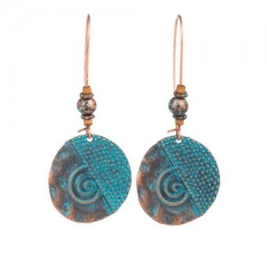 Ethnic Fashion Hand-made Peacock Blue Retro Copper Creative Geometric Women Round Earrings
