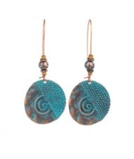 Ethnic Fashion Hand-made Peacock Blue Retro Copper Creative Geometric Women Round Earrings