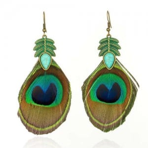 Peacock Feather Diamond Shape Ethnic Style Bohemian Fashion Wholesale Earrings