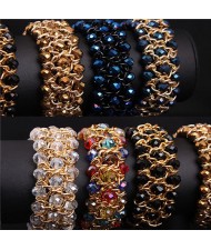 5 Colors Available Fashion Crystal Glass Woven Elastic Exaggerated Wide Bracelet