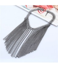 Multiple Chains Tassel Design Chunky Style High Fashion Statement Necklace - Gun Black