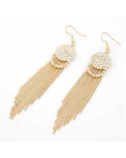 Shining Rhinestones Embedded Simple Tassels Earrings - Golden