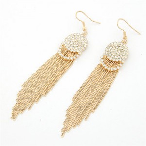 Shining Rhinestones Embedded Simple Tassels Earrings - Golden