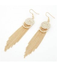 Shining Rhinestones Embedded Simple Tassels Earrings - Golden